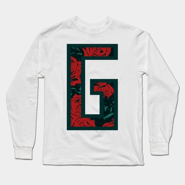 Modern Rose Floral Initial Name Alphabet - Letter G Long Sleeve T-Shirt by BroxArtworx